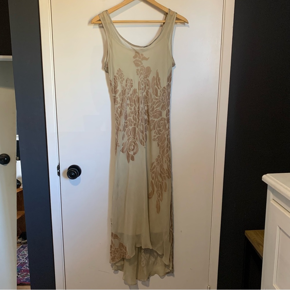 Vintage Betsey Johnson Slip Dress Medium 90s Velour Silk Floral Beige Y2K USA